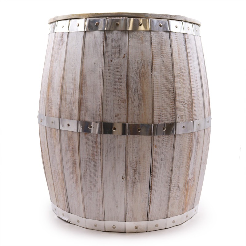 Beer Barrel Table - Whitewashed - Albasia Wood - 60x48.5cm-BARREL TABLES AND STOOLS-HOSTENATURA