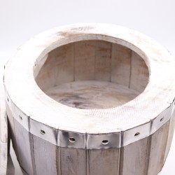 Beer Barrel Stool - Whitewashed - Albasia Wood - 38x32cm