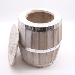 Beer Barrel Stool - Whitewashed - Albasia Wood - 38x32cm