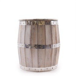 Beer Barrel Stool - Whitewashed - Albasia Wood - 38x32cm