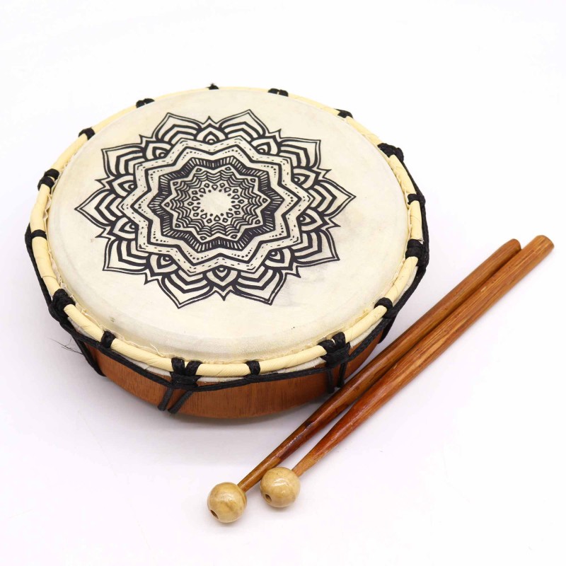 Mandala xamanikoa danborra danborrarekin - 20 cm-DJEMBE DANBORRAK-HOSTENATURA