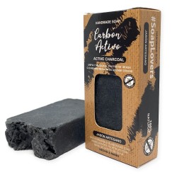 Jabón Natural de Carbón Activo - Jabon de Manos, Cuerpo, y Cara Limpiador Piel Grasa, Pastilla Sólida Ecológica y Artesanal, Fab