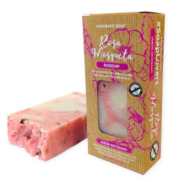 Jabón de Manos, Natural de Rosa Mosqueta, para Cuerpo, y Cara, Cicatrizante y Regenerador, Pastilla Sólida Ecológica y Artesanal