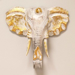 Cabeza de elefante grande - ouro e branco - feita en Indonesia