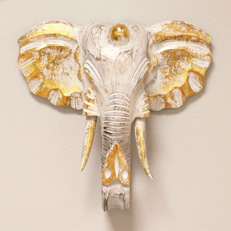 Cabeza Grande de Elefante - Oro y Blanco - Hecho en Indonesia
