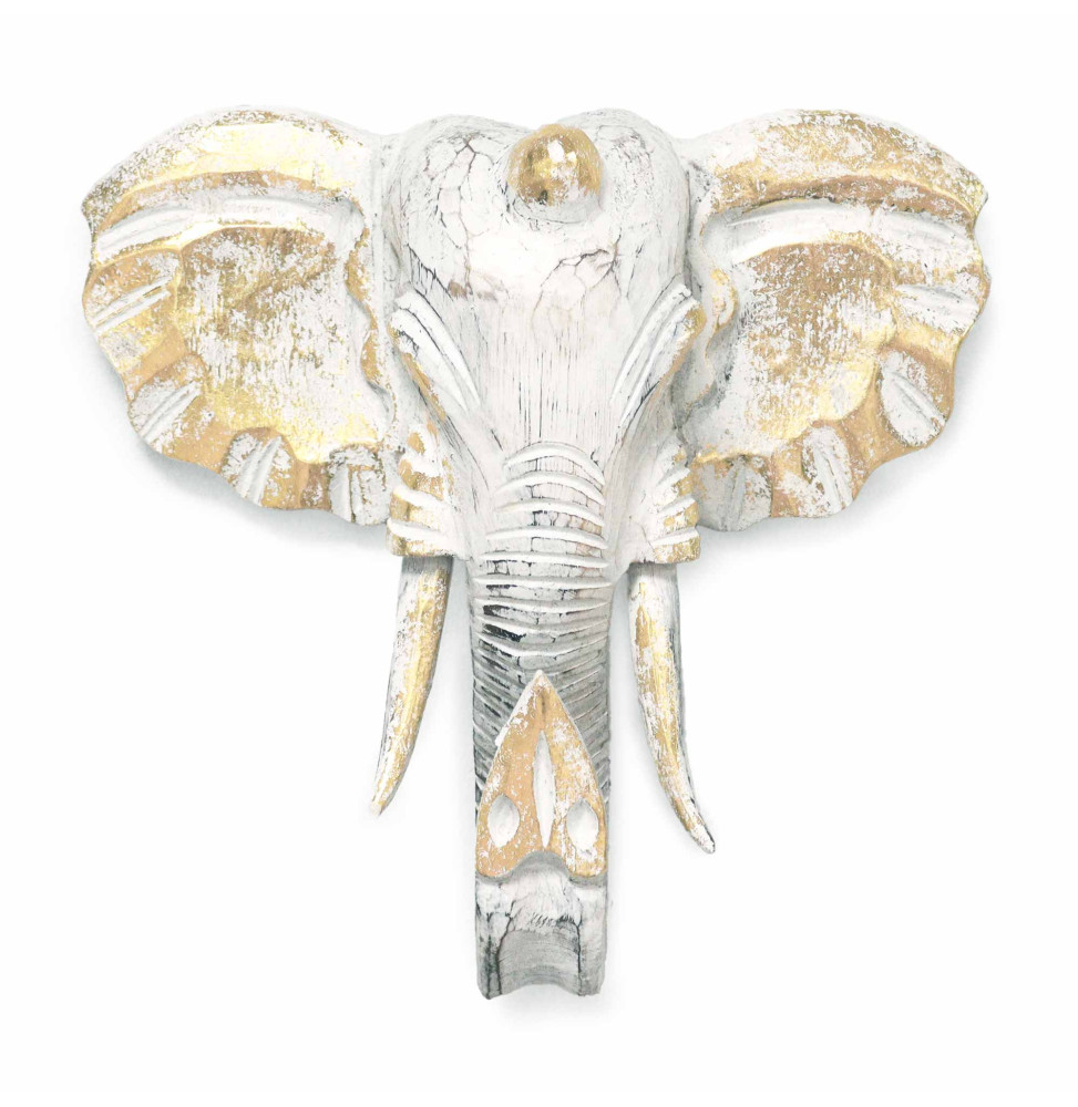 Cabeza Grande de Elefante - Oro y Blanco - Hecho en Indonesia-EGUR ZAILUKO ELEFANTEAK-HOSTENATURA