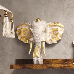 Large Elephant Head - Gold and White - Made in Indonesia