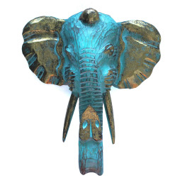 Cabeza Grande de Elefante - Oro y Turquesa - Hecho en Indonesia