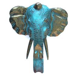 Cabeça de elefante grande - ouro e turquesa - fabricada na Indonésia