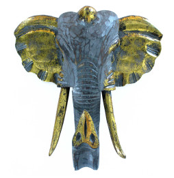 Cabeza Grande de Elefante - Oro y Gris - Hecho en Indonesia