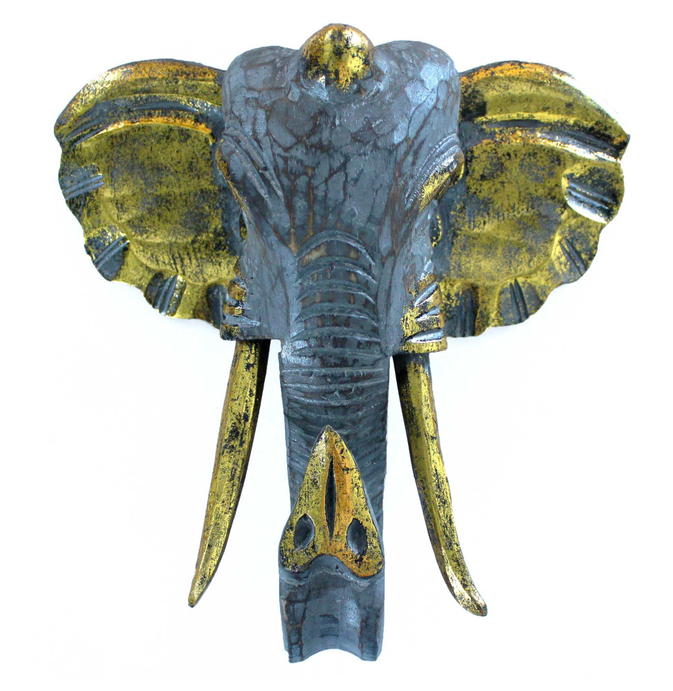 Cabeza Grande de Elefante - Oro y Gris - Hecho en Indonesia