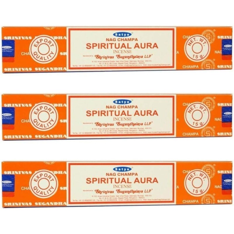 Kavel 3x Satya Spiritual Aura Wierook - Spiritual Aura - 3 pakjes van 15gr.-SATYA WIEROOKSTOKJES-HOSTENATURA