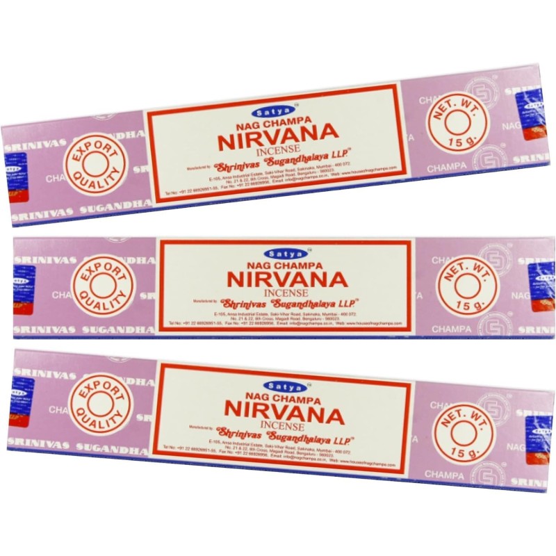 Lot 3x Encens Satya Nirvana - 3 paquets de 15gr.-ENCENS SATYA STICKS-HOSTENATURA