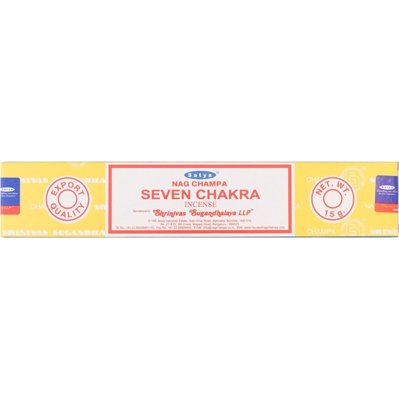 Incenso SATYA Sete Chakras - Sete Chakra - 7 Chakras - 1 caixa de 15gr-VARAS DE INCENSO SATYA-HOSTENATURA