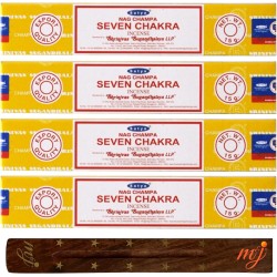 Lot 4x SATYA Seven Chakras Incense - Seven Chakra + 1 mango wood incense holder