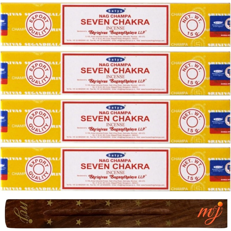 4x SATYA Seven Chakras Incense - Zazpi Chakra + 1 mango egur intsentsu-euskarria-SATYA INTSENTSU-MAkilak-HOSTENATURA