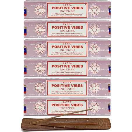 Lot 6x Satya Incense Positive Vibrations - Positive Vibes - 6 packs of 15gr. + 1 mango wood incense holder