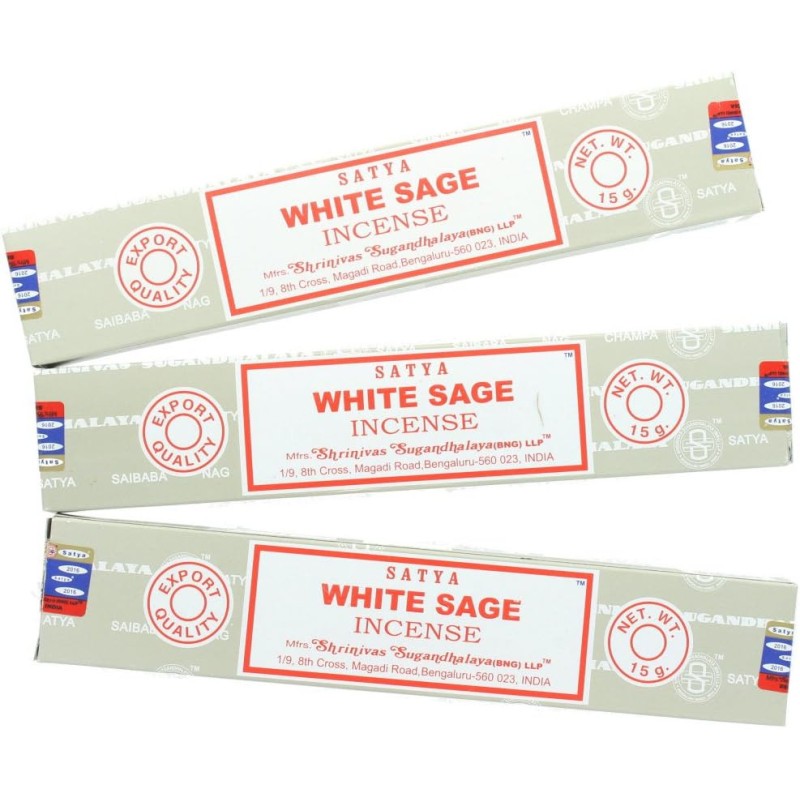 Lot 3x Encens Satya White Sage - Salvia Blanca - 3 paquets de 15gr.-ENCENS SATYA STICKS-HOSTENATURA