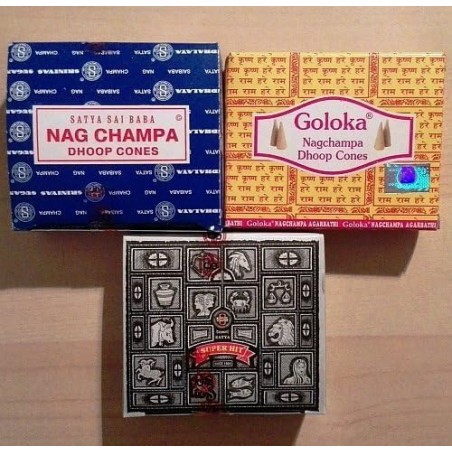 SATYA - GOLOKA Lote Conos de Incienso Nag Champa Juego de 3 - Nag Champa, Superhit, Goloka