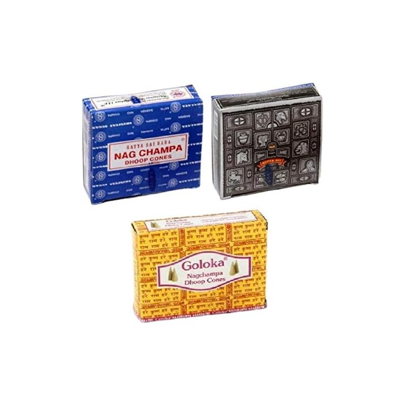 SATYA - GOLOKA Lot Cons d'Encens Nag Champa Joc de 3 - Nag Champa, Superhit, Goloka-ENCENS SATYA STICKS-HOSTENATURA