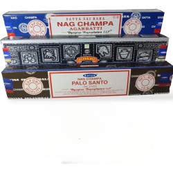 SATYA Palo Santo Incense, Nag Champa and Super Hit Lot - 3 packs of 15gr.