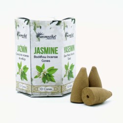 BLACKFLOW JASMINE INCENSE CONES - JASMINE - REVERSE FLOW - MASALA AROMATIKA - MADE IN INDIA - Box of 10 cones