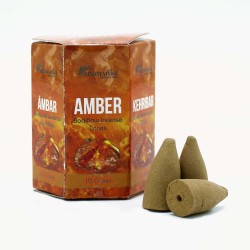 BLACKFLOW AMBER INCENSE CONES - AMBER - REVERSE FLOW - MASALA AROMATIKA - MADE IN INDIA - Box of 10 cones