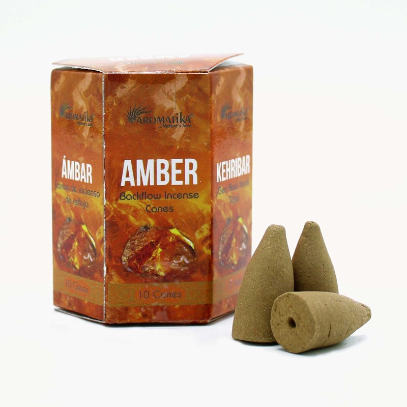 BLACKFLOW AMBER INCENSE CONES - AMBER - REVERSE FLOW - MASALA AROMATIKA - MADE IN INDIA - Box of 10 cones-BLACKFLOW AROMATIKA MASALA INCENSE CONES-HOSTENATURA