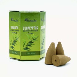 BLACKFLOW EUCALYPTUS INCENSE CONES - EUCALYPTUS - REVERSE FLOW - MASALA AROMATIKA - MADE IN INDIA - Box of 10 cones