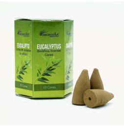 CONOS INCIENSO BLACKFLOW EUCALIPTO - EUCALYPTUS - FLUJO INVERSO - MASALA AROMATIKA - HECHO EN INDIA - Caja de 10 conitos