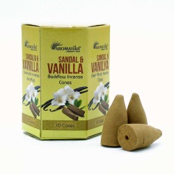 BLACKFLOW SANDALWOOD AND VANILLA INCENSE CONES - REVERSE FLOW - MASALA AROMATIKA - MADE IN INDIA - Box of 10 cones