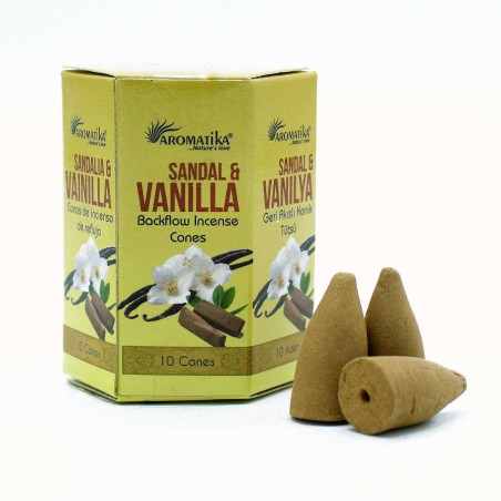 SZYSZKI KADZIDŁA BLACKFLOW DRZEWO SANDAŁOWE I WANILIA - PRZEPŁYW ODWROTNY - MASALA AROMATIKA - MADE IN INDIA - Pudełko 10 szysze