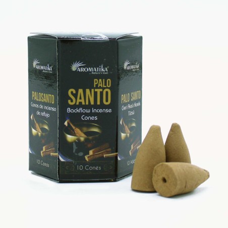 CONOS INCIENSO BLACKFLOW PALO SANTO - FLUJO INVERSO - MASALA AROMATIKA - HECHO EN INDIA - Caja de 10 conitos