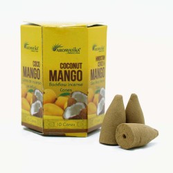 BLACKFLOW MANGO AND COCONUT INCENSE CONES - REVERSE FLOW - MASALA AROMATIKA - MADE IN INDIA - Box of 10 cones