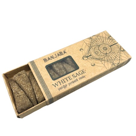 Conos Incienso de Piramide Banjara Smudge - Salvia Blanca - White Sage - Hecho a Mano - Orgánico - Hecho en India