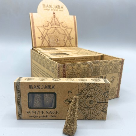 Conos Incienso de Piramide Banjara Smudge - Salvia Blanca - White Sage - Hecho a Mano - Orgánico - Hecho en India