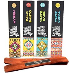 Set de incienso Tribal Soul - Mirra, Palo Santo, salvia branca e copal branco - 4 incensos + soporte para incenso