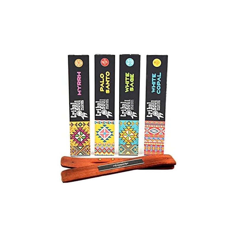 Tribal Soul Incense Lot - Myrrh, Palo Santo, White Sage and White Copal - 4 incense + incense holders-TRIBAL SOUL INCENSE-HOSTENATURA