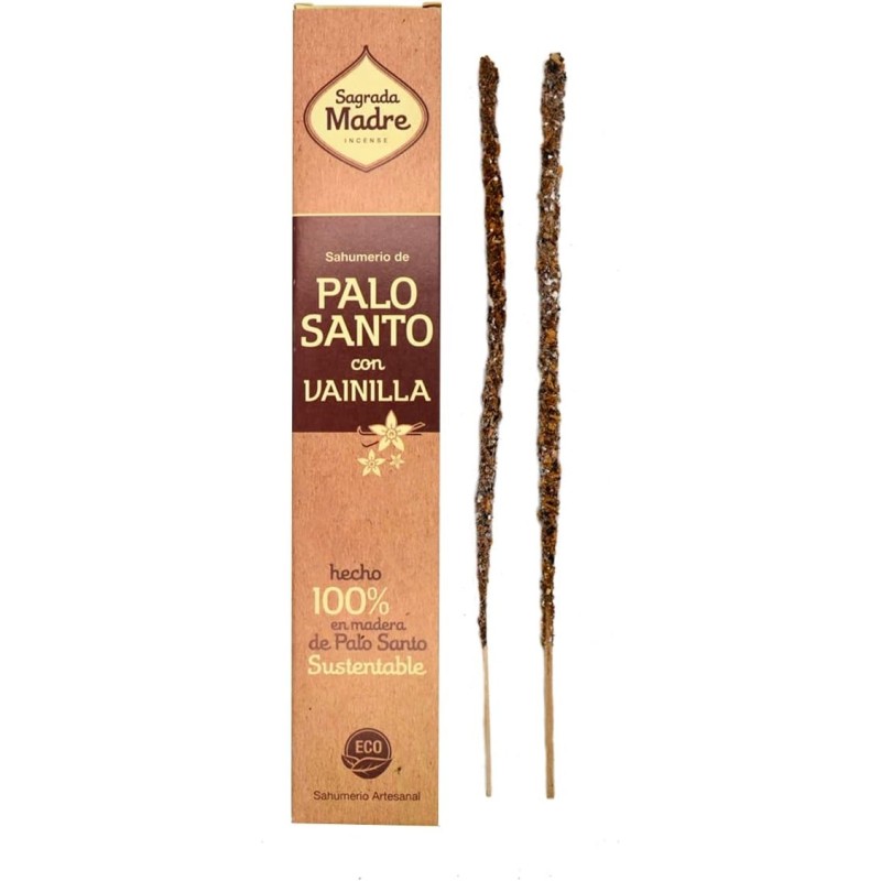 Incenso di Palo Santo con Vaniglia della Sacra Madre - Sahumerio 8 bastoncini spessi-LINEA INCENSI SAGRADA MADRE PALO SANTO-HOSTENATURA