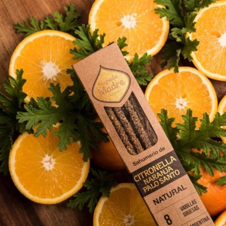 Incienso Citronela, Naranja y Palo Santo Natural Sagrada Madre - Sahumerio 8 varillas gruesas Ecológico