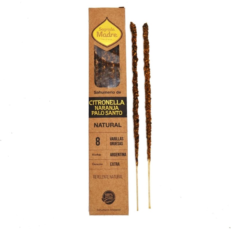 Citronella, Orange and Palo Santo Natural Holy Incense Sagrada Madre - Sahumerio 8 thick sticks Organic-SAGRADA MADRE NATURAL INCENSE-HOSTENATURA