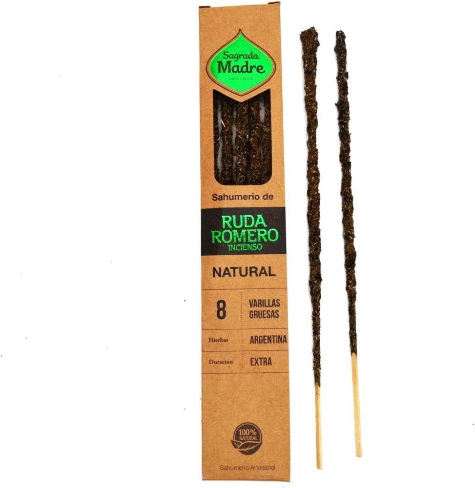 Incienso Ruda, Romero y Incienso Natural Sagrada Madre - Sahumerio 8 varillas gruesas Ecológico-SAGRADA MADRE NATURAL INCENSE-HOSTENATURA