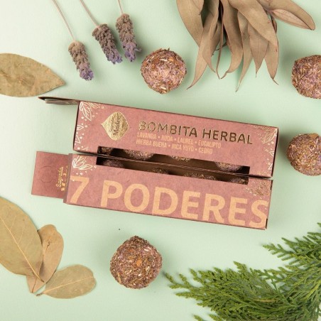 Bombitas Herbales 7 Poderes - Lavanda, Ruda, Laurel, Eucalipto, Hierba Buena, Inca Yuyo y Cedro - Sagrada Madre - 4 bombitas