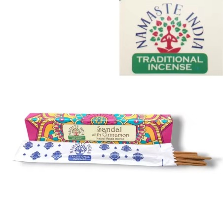 Incienso Namaste India Sándalo con Canela - Tradicional de India Agarbathi - Masala Mandala Natural- Hecho a Mano