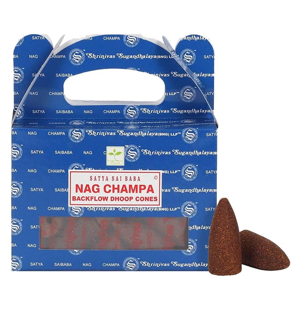 SATYA Conos de Reflujo Nag Champa - Blackflow Dhoop Cones - Cajita de 24 conos