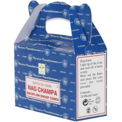 Cones de refluxo SATYA Nag Champa - Cones Blackflow Dhoop - Caixa com 24 cones