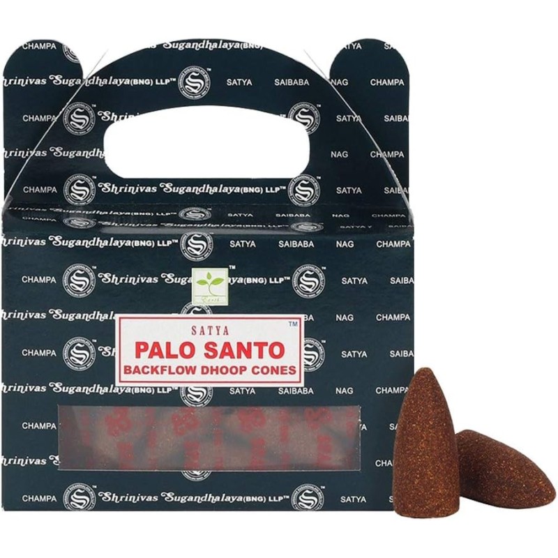 SATYA Palo Santo Reflux Cones - Blackflow Dhoop Cones - Pudełko zawierające 24 szyszki-AROMATYCZNE KADZIDŁA Z ROZPŁYWEM-HOSTENATURA