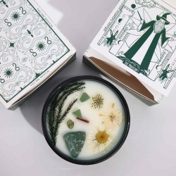 Magic Candle with Flowers and Gems Hop Hare - The Magician - Handmade Soy Wax Candle - 8.8x5cm