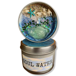 Handmade Soy Wax Candle | Ocean Scent | Soul Water | With Crystals | Raven's Hearth | Made in California, USA | 4.8oz