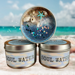 Handmade Soy Wax Candle | Ocean Scent | Soul Water | With Crystals | Raven's Hearth | Made in California, USA | 4.8oz